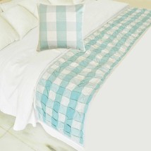 Aqua Plaid Knots - Cotton Aqua Decorative Bed Runner and Pillow Cover - £55.52 GBP+