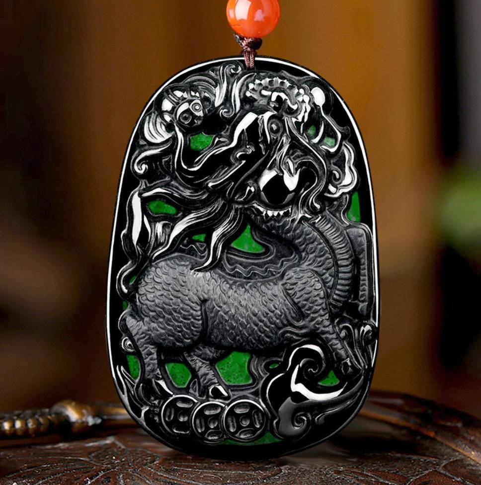 Natural Myanmar Black Jadeite Jade Kirin Pendant, Burma Jade, Gift for ...