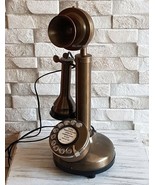 Retro Brass Candlestick Rotary Dial Wire Phone Vintage Style Antique Déc... - $98.99