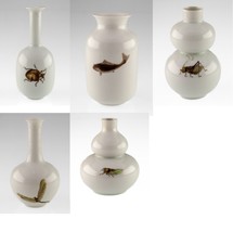 Lot De 5 Milieu Royaume Peints à la Main Blanc Porcelaine Vases Bo Jia W / Boîte - £198.13 GBP