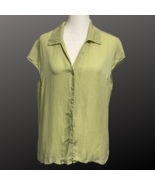 Kate Hill Cap Sleeve Button Up Green Silk Top Size 16 - $29.83 CAD