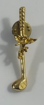 Angel With Golf Club Gold Tone Vintage Pin Brooch - $5.93