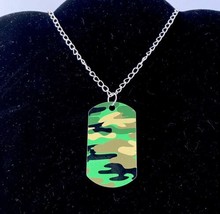 Camouflage Tag Army Camo Necklace Unisex Men Women Pendants Chain  29&quot; NIP - $8.99