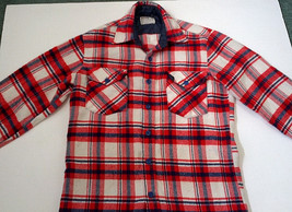 vintage soft distressed red white blue  plaid flannel long sleeve  butto... - $19.80