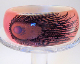 Bangle Bracelet Lucite Pink with Peacock Feathers SALE Price Reduced  - $4.99