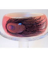 Bangle Bracelet Lucite Pink with Peacock Feathers SALE Price Reduced  - £3.90 GBP