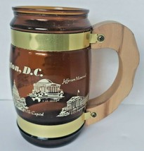 Vintage Washington DC USA Glass Mug Wood Handle 5 Inches Tall - $18.99