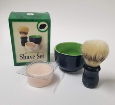 Shaving Mug Bowl Brush and Soap Gift Set Box 3 Piece Set Green Black - $6.93