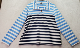 J.CREW Sweater Women&#39;s Size XL Blue Striped Cotton Long Casual Sleeve 1/4 Button - £14.70 GBP