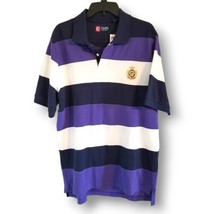 Chaps Men&#39;s Size L White Black Purple Collared Crest Logo Cotton Shirt - £14.32 GBP