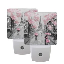 2 Pack Art Paris Street Eiffel Tower Pink Floral Led Night Light Dusk To Dawn Se - £28.83 GBP