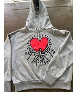 Keith Haring Gray Red Women&#39;s Sz Med Graphic Art Dancing Heart Hoodie Sw... - $22.95