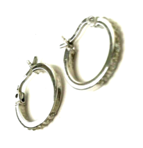 Vintage Hoop Earrings SLC 925 Sterling Silver CZ Clear Gemstone Small 1/2&quot; - £14.98 GBP