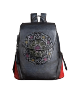 Retro First Layer Cow Leather Backpack Women Bag Handmade Embossing Large - £117.68 GBP