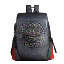 Retro First Layer Cow Leather Backpack Women Bag Handmade Embossing Large - $150.00