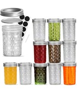 8 oz Mason Jars with Lids and Bands-Set of 12, Quilted Crystal Jars Idea... - £15.19 GBP