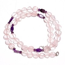 Natural Rose Quartz Amethyst Gemstone Mix Shape Smooth Beads Necklace 17&quot; UB3076 - £8.67 GBP