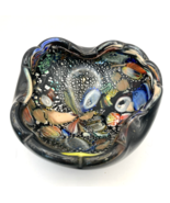 Vintage Mid Century Murano Art Glass Ashtray Black/Multicolored Heavy 7&quot; - $66.49