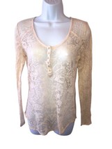 Free People Intimately Shirt Womens Large Beige Burnout Henley - $18.50