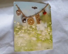 Fashion Jewelry Gold Tone Heart &quot;Love&quot; Multi Pendant Necklace - £9.60 GBP