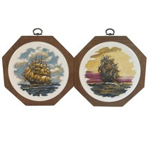 Vintage Set 2 Jerry Schultz Tile Trivet Plaque Hot Plates Ship Boat Sea - £13.60 GBP