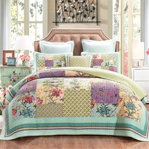 Abreeze Luxury Quilt Set Frosted Pastel Gardenia Bohemian Cotton, Lavend... - $160.92