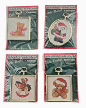 Dale Burdett Christmas Mini Cross Stitch Santa Teddy Bears 3x3 in. Lot of 4 - £15.45 GBP