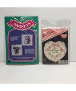 Vintage 80s Set 2 Cross Stitch Kit Magnets Scentimental Greetings Happy ... - £15.73 GBP