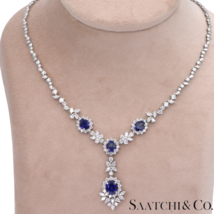 18k (750) White Gold Natural Royal Blue Sapphire and Natural Diamond Nec... - $6,039.00