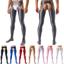 Mens Sexy Satin Shiny Wet Look Open Crotch Tights Hollow out Pantyhose U... - $15.29