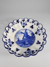 Blue Delft Deco Handpainted Open Tulips Bowl w/Windmill &amp; Flowers in Blue/White - £11.89 GBP