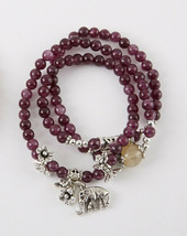 Purple Beads with Alloy Elephant Charm Wrap Around Bracelet - £10.21 GBP