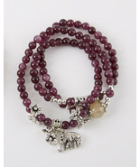 Purple Beads with Alloy Elephant Charm Wrap Around Bracelet - £10.17 GBP