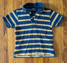 Children&#39;s Place Boy Toddler size 4T Navy Blue &amp; Yellow Stripe Polo Collar Shirt - £2.35 GBP
