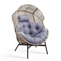 Wicker Oversized Egg Style Chair with Cushions and Headrest-Gray - $260.00