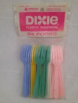 NOS Vintage 24 Dixie Plastic Pastel Forks  ~ Pink Green Blue Yellow Whit... - $14.80