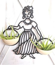 Plastic Black Wall Pocket Hanging Of A Woman Holding Two White Pots. 12X... - £15.78 GBP