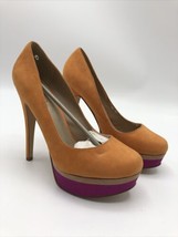 Rare ALDO Antonini Orange Purple Tan Suede Platform Pump Heels 38 8 Inside Peels - £22.87 GBP