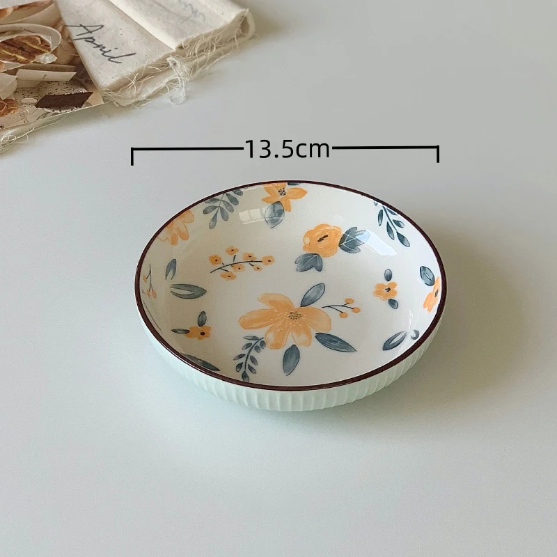 Creative Ceramic Plate 5.3 Inch Korean Style Round Small Floral Plate 05 - $4.10