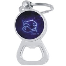 Pisces Zodiac Stars Bottle Opener Keychain - Metal Beer Bar Tool Key Ring - £8.51 GBP