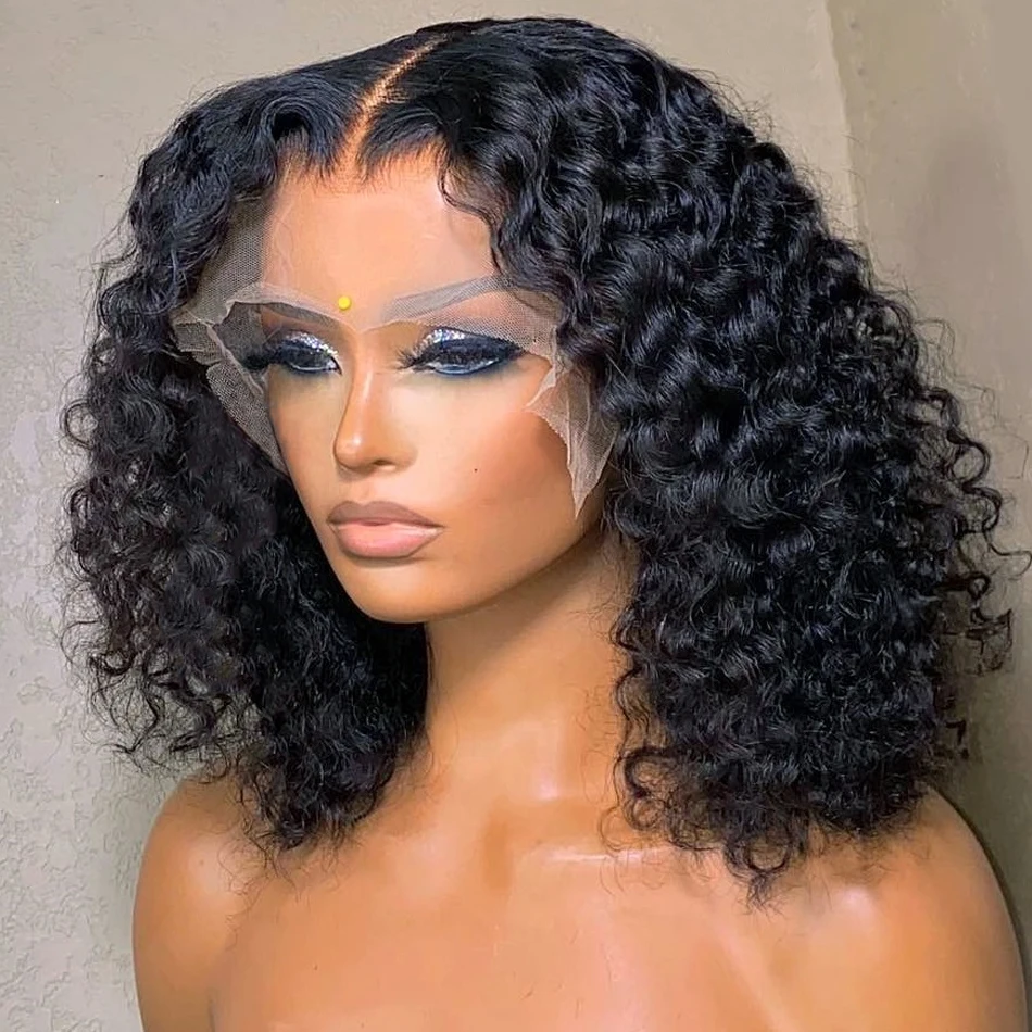 CEXXY Short Bob Wig Jerry Curly Human Hair Wigs Deep Wave Frontal Wig Remy Hair - £49.41 GBP+