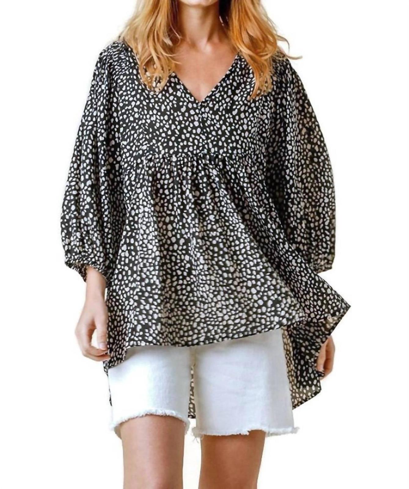 Umgee Cheetah Babydoll Top Black - $38.00