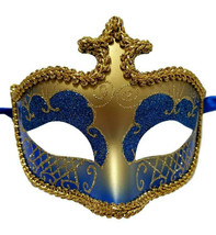 Blue Gold Glitter Venetian Masquerade Costume Mask Halloween New Years P... - $8.54