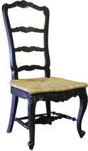 Dining Chair French Country Farmhouse Blackwash Floral Wood Carving Hand Rush - £662.66 GBP