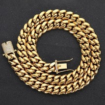 Hip Hop 18k Gold Plated Stainless Steel Jewelry Iced Cadena Hombre Miami Cuban L - £13.65 GBP+