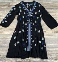Free People Tunic Blouse Size XS Black/Floral, V-Neck, Rayon, DEFECT~Hole! - £14.32 GBP