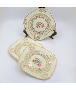 Vtg Square Queen Anne Warranted 22K gold floral Dessert plate Set of 3  ... - $21.62 CAD