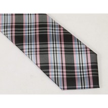 Men's Bergamo New York Tie Satin Silky Feel #Berg-4 Gray/Pink Plaid image 3