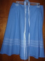 Covington Sky Blue Linen Skirt With Embroidered Accents &amp; Matching Belt Size 10 - £5.48 GBP
