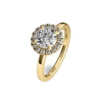 1.75Ct Round Cut Natural Moissanite Halo Engagement Ring in 14K Yellow Gold Over - £107.11 GBP